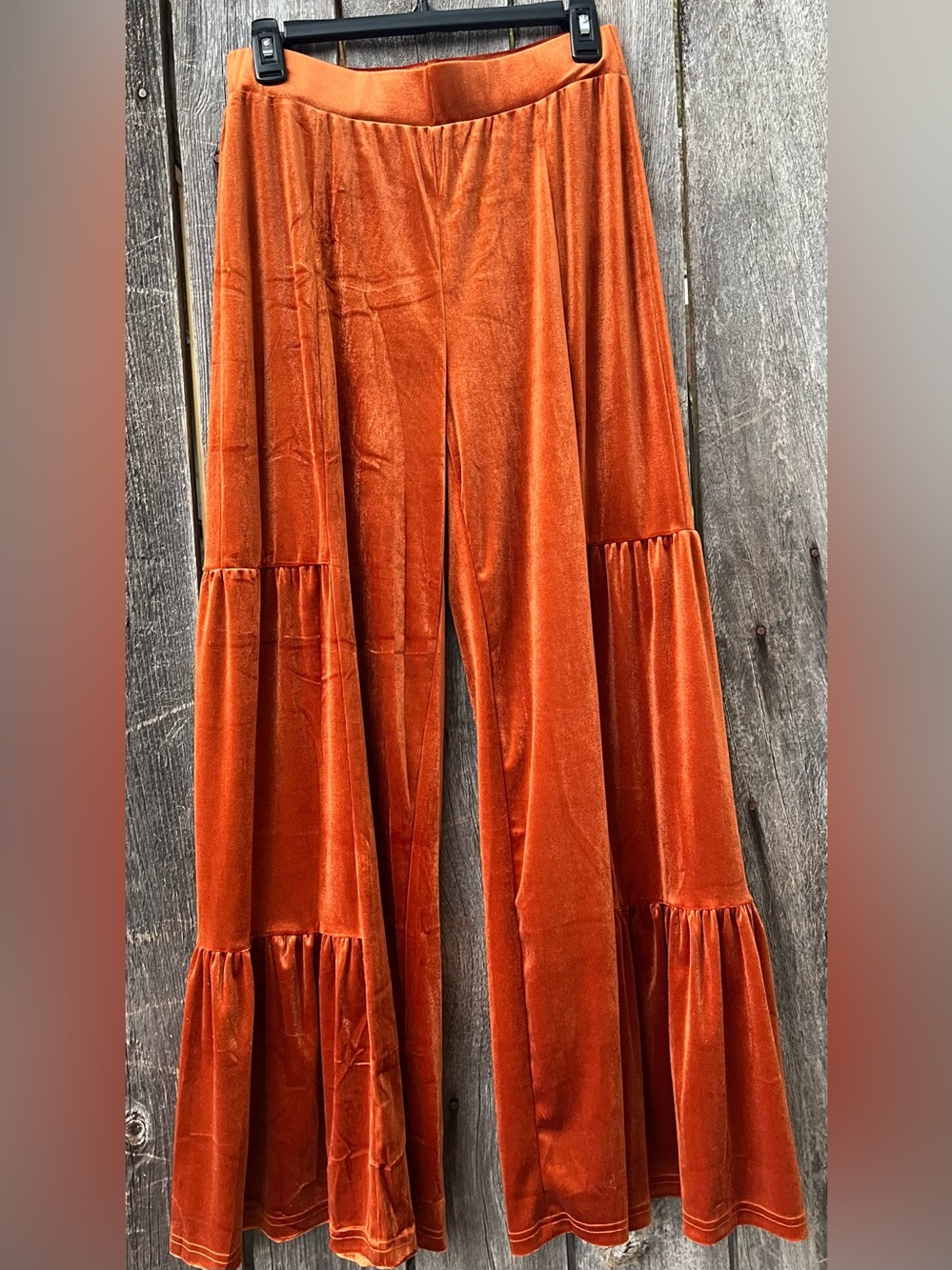 Rust Orange Velvet Tiered Palazzo Pants